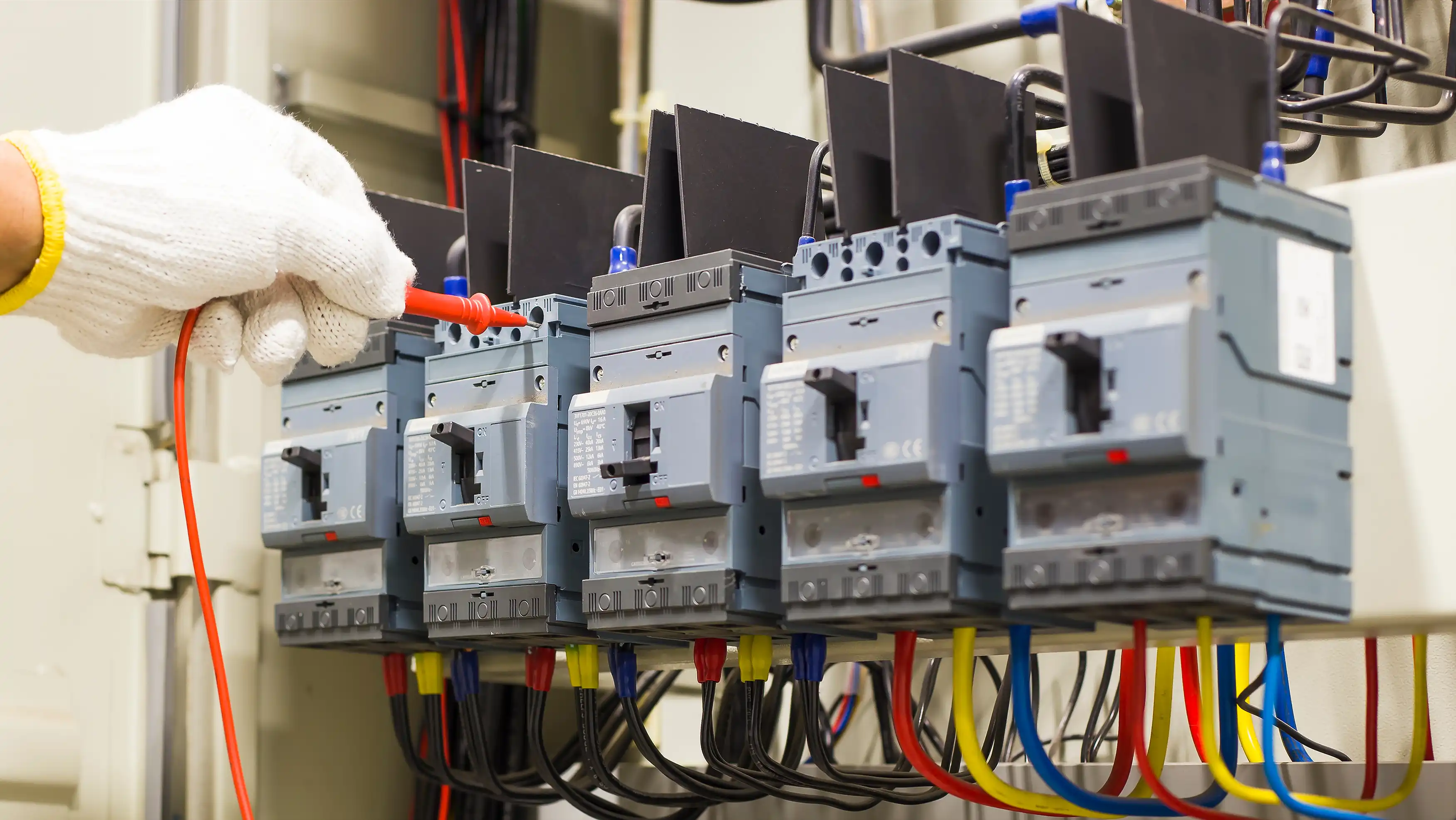 Close-up of a commercial electrical panel serviced by Urban Electric